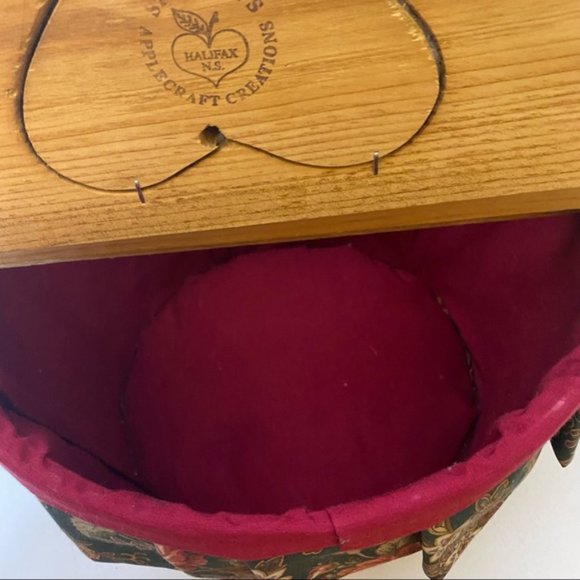 Vintage Wooden Heart Fabric Sewing Basket - Picture 8 of 15